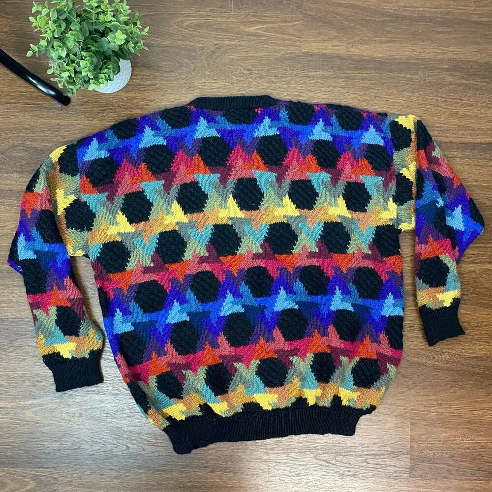 Lands End Colorful Alpaca Wool Crew Neck Knit Sweater XL